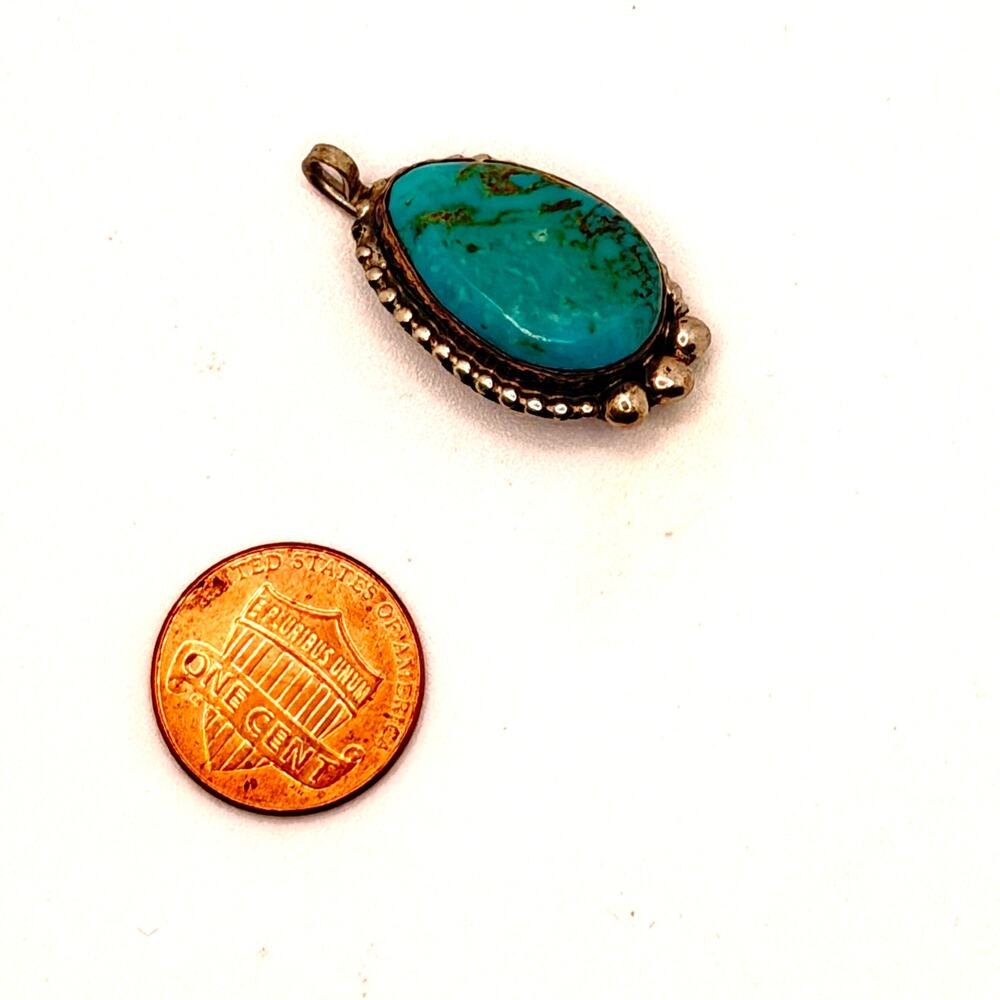 Vintage 90s Signed Gale Self Choctaw Sterling Silver Turquoise Pendant - Picture 4 of 7